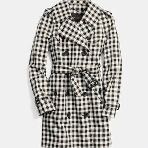 Coach Check Trench Coat – Black & White Gingham – Size 0 – With Belt
